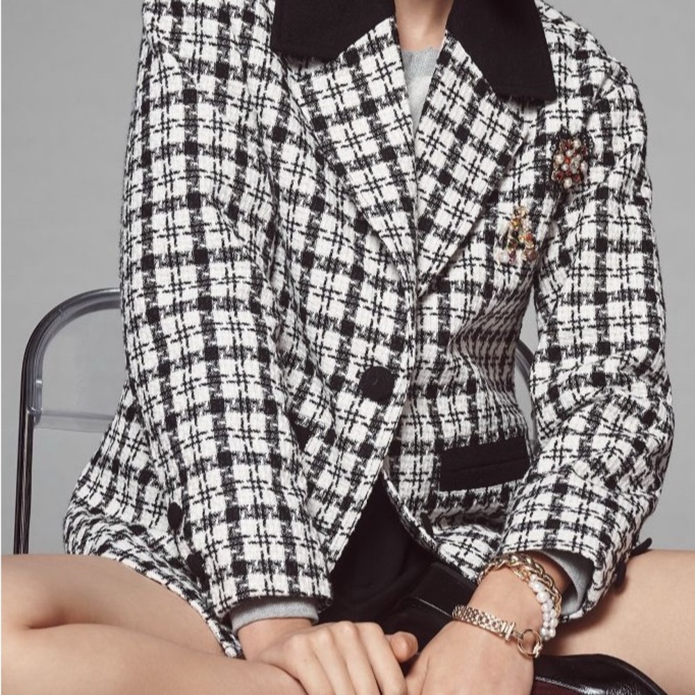 Avec Les Filles Houndstooth Tweed Blazer
